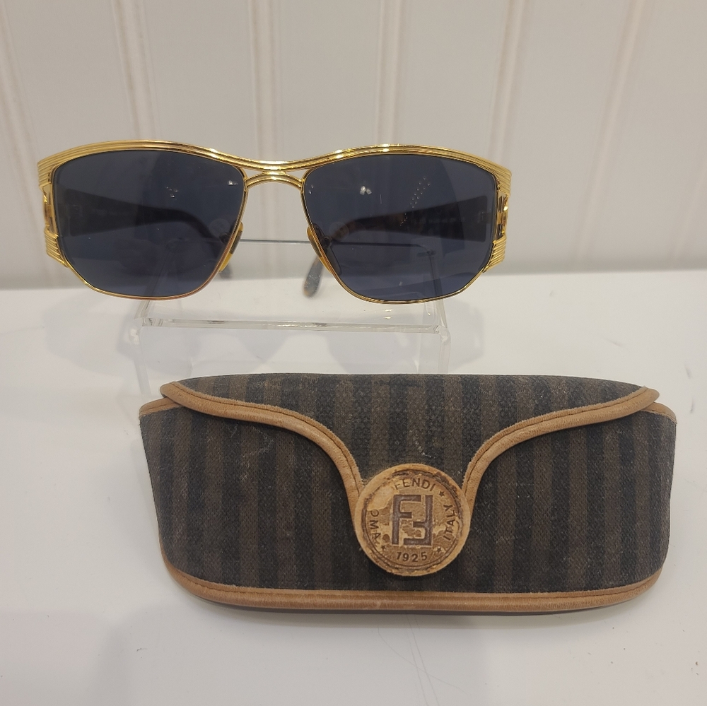 Vintage Fendi FS 233 Gold Metal & Tortoise Framed Sunglasses with original case